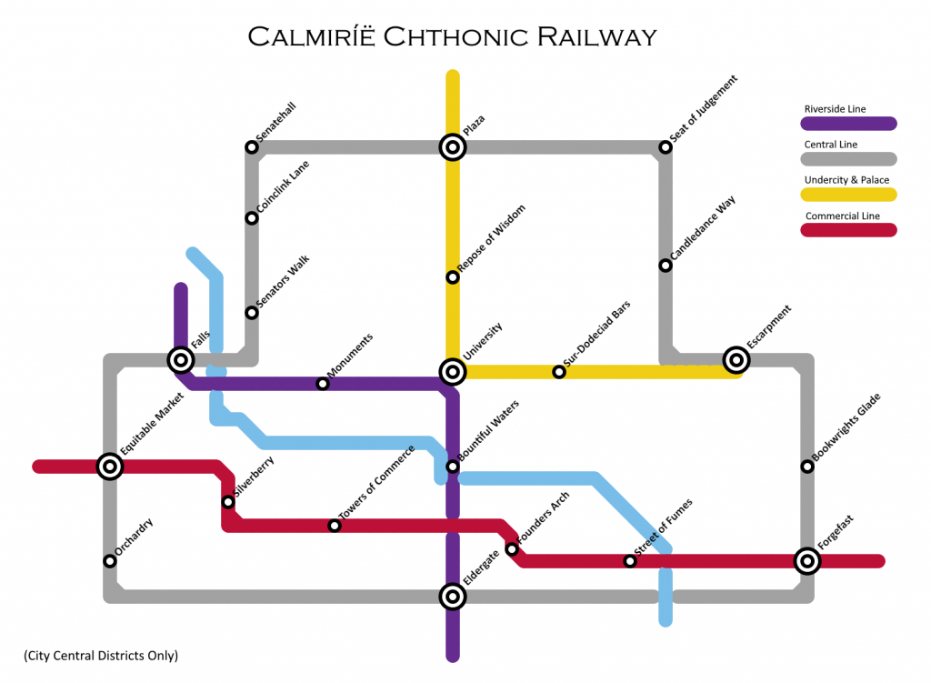 [map of the Calmiríë Chthonic Railway]